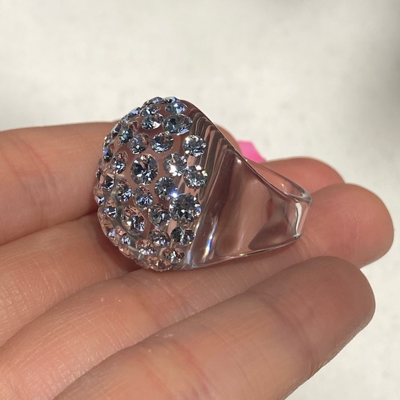 Women’s Acrylic Ring With Crystal Embellished Stones, Statement Ring, Clear - Picture 13 of 16